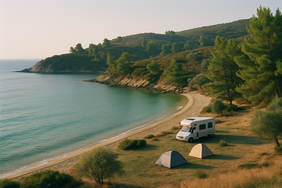 Landschaft der Region Chalkidiki – Symbolbild für Camping