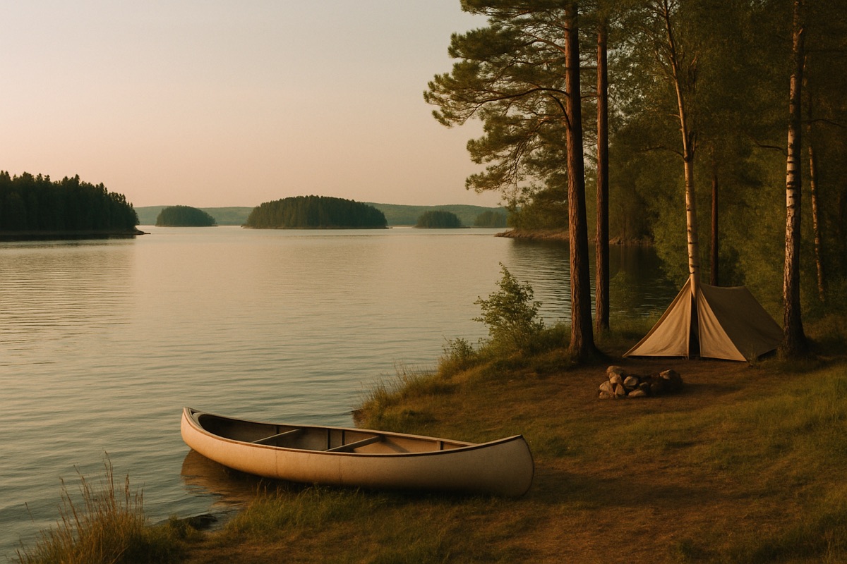 Landschaft der Region Finnische Seenplatte – Symbolbild für Camping
