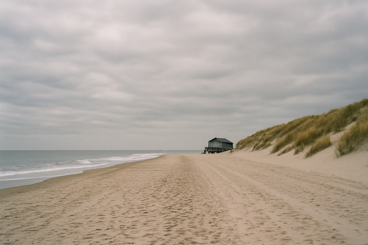 Breiter Nordseestrand mit Dünen und Strandpavillon in Zeeland
